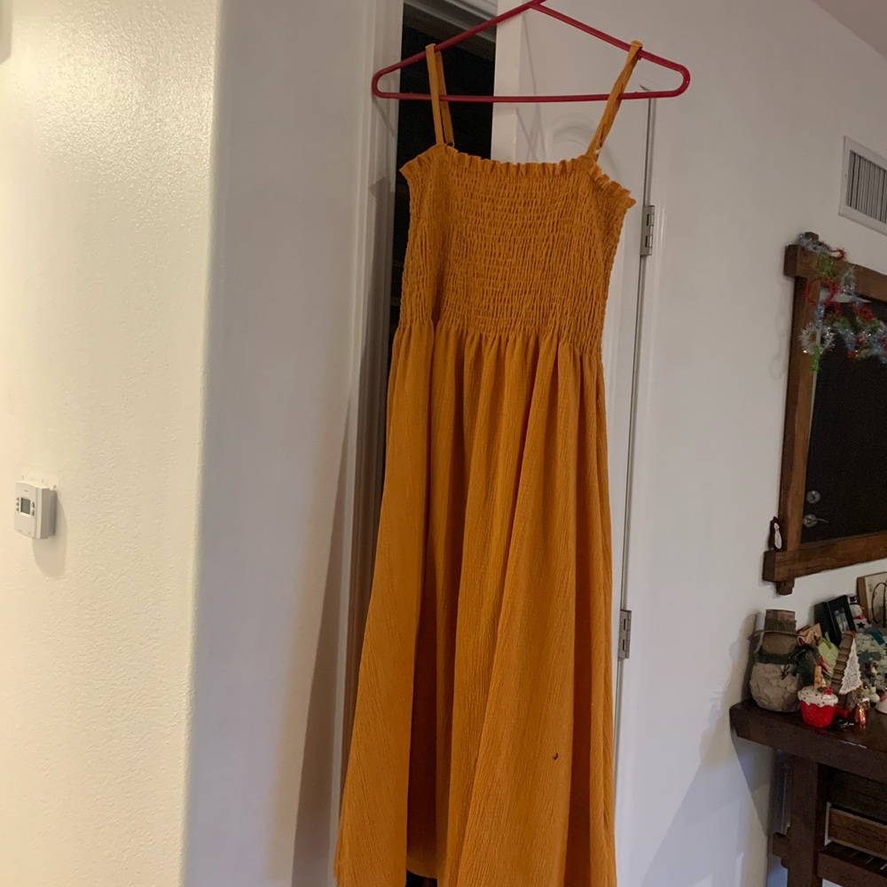 Linen blend saffron yellow dress